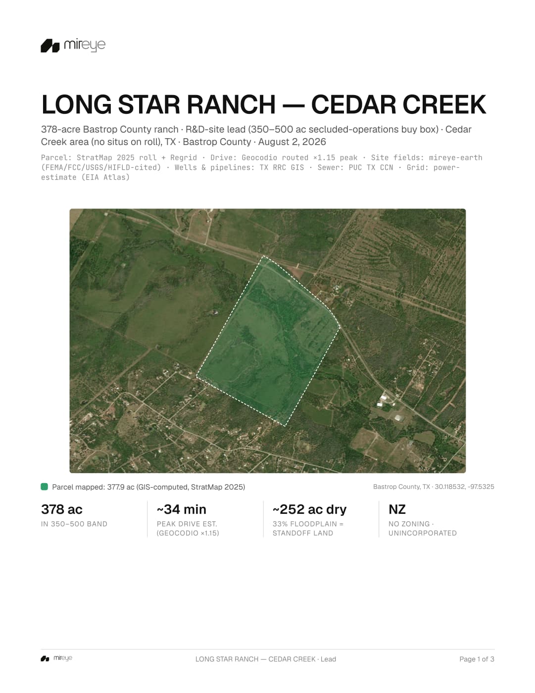 First page of an aerospace research and development ranch lead